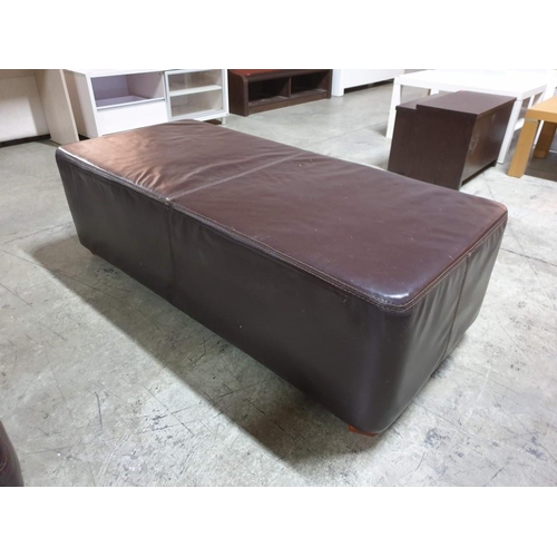 449 - Dark Brown Leatherette Padded Bench / Double Pouffe (Approx 145 x 65 x 45cm)