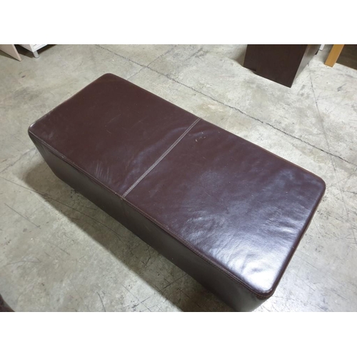 449 - Dark Brown Leatherette Padded Bench / Double Pouffe (Approx 145 x 65 x 45cm)