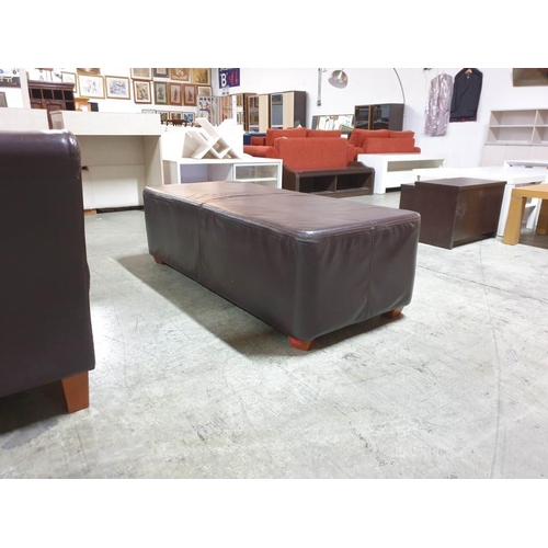 449 - Dark Brown Leatherette Padded Bench / Double Pouffe (Approx 145 x 65 x 45cm)