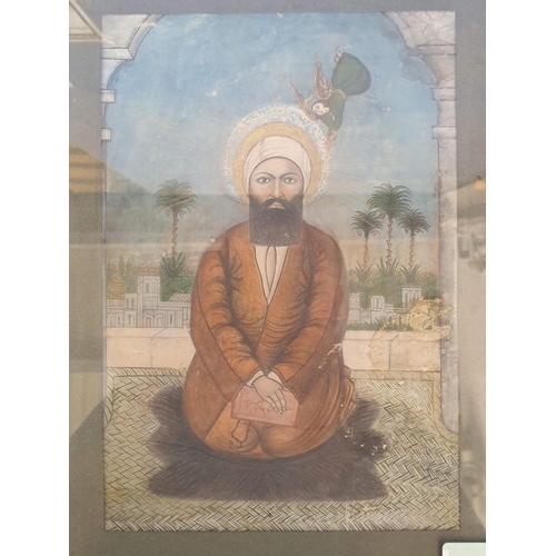 570 - Antique Persian Icon, Hand Painted Seated Ali Framed (Approx 27cm x 33cm Overall)