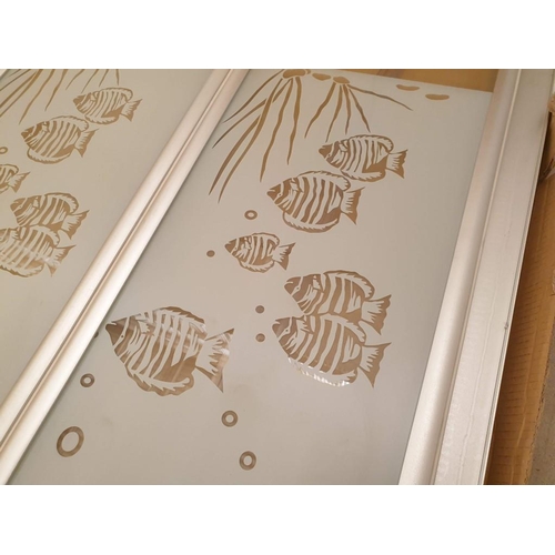 575 - Eago Bi-Folding Glass Shower Door (91 x 200cm) in Satin Silver Frame with Tropical Fish Design (Mode... 