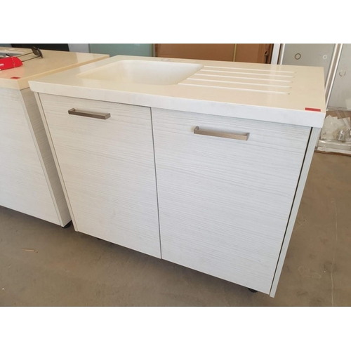 580 - Kitchen Unit; Double Cupboard in Light Wood Effect with White Colour Corian Worktop, Built in Sink a... 