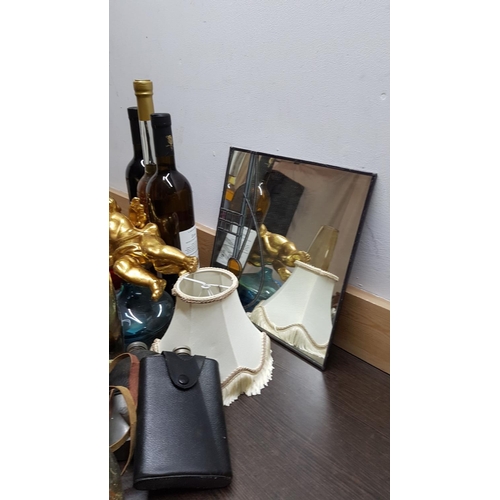 179 - Assorted Collection of Items inc; Ornaments Wines, Lamp Shades, Flasks and others