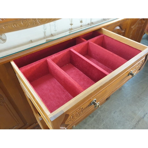 43 - Classical Style Wooden Sideboard with 2 - Double Cupboards and 4 - Drawers (Top with Red & Felt Lidd... 