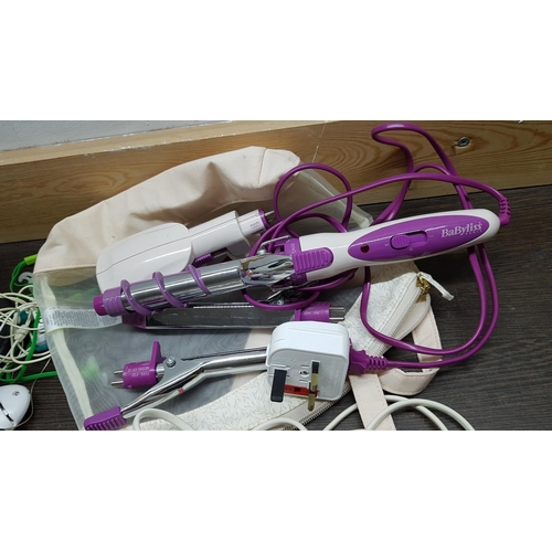 88 - Assorted Box of Electric / Electronics inc; Babyliss, Hair Iron, Hair Dryer, Alcatel Mobile Phone, 