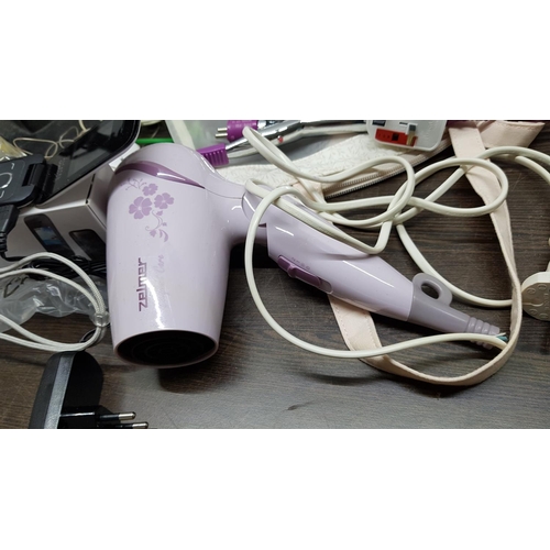 88 - Assorted Box of Electric / Electronics inc; Babyliss, Hair Iron, Hair Dryer, Alcatel Mobile Phone, 