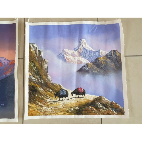 114 - Collection of 4 x Oil on Canvas and 2 x Watercolour Paintings of the Himalayas(?) All Signed 'Midnai... 
