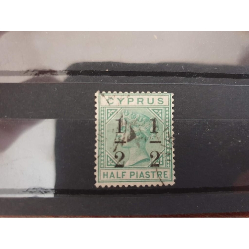 144 - 1886 Cyprus Queen Victoria Stamp, Half Piastre on Half Piastre Green CA Watermark, Plate 27, Type 9
