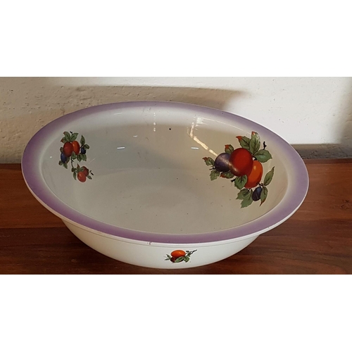 531 - Vintage Porcelain Wash Pitcher & Basin Set (Bowl Ø42cm, Jug H:32cm) (A/F) Fruit Pattern and Violet R... 