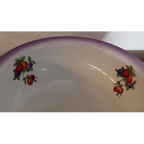531 - Vintage Porcelain Wash Pitcher & Basin Set (Bowl Ø42cm, Jug H:32cm) (A/F) Fruit Pattern and Violet R... 