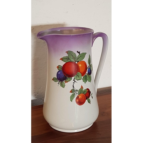 531 - Vintage Porcelain Wash Pitcher & Basin Set (Bowl Ø42cm, Jug H:32cm) (A/F) Fruit Pattern and Violet R... 