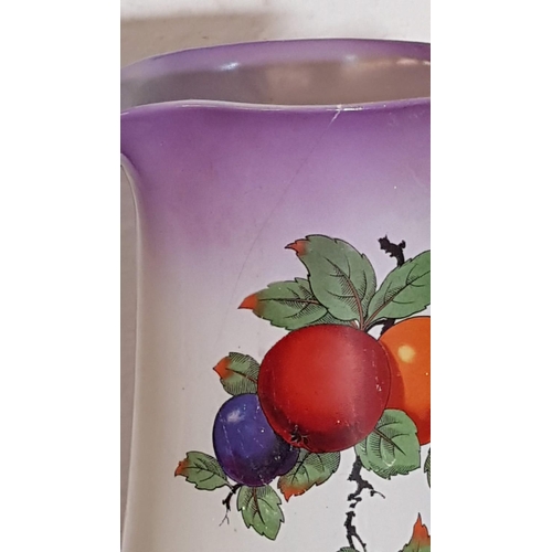 531 - Vintage Porcelain Wash Pitcher & Basin Set (Bowl Ø42cm, Jug H:32cm) (A/F) Fruit Pattern and Violet R... 