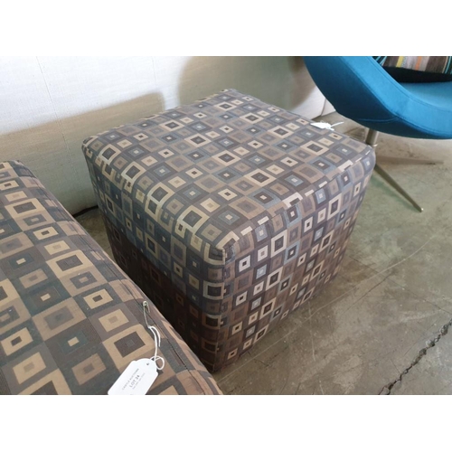 723 - 2 x Matching (Large & Small) Square Pattern Fabric Puff / Footstool (Approx. 80 x 70 x 45cm and 50 x... 