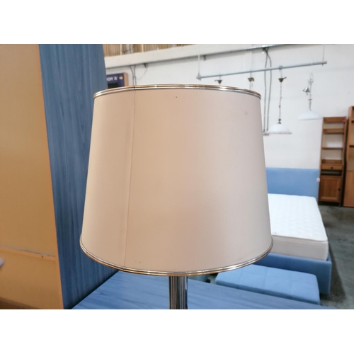 729 - Classical Style Table Lamp with Two-Tone Metal Base / Column and Off-White Shade with Metal Trim