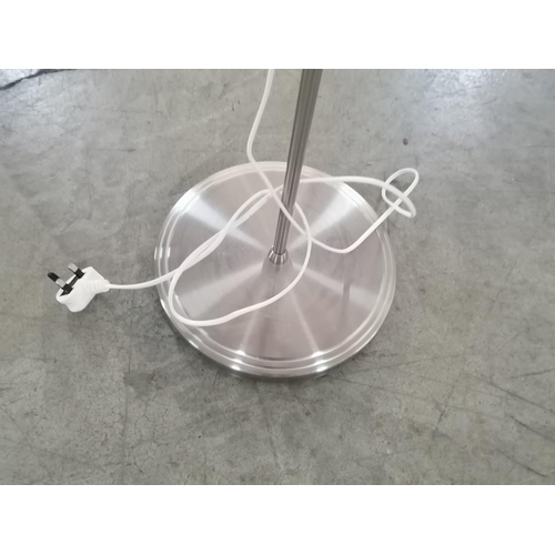 732 - Modern Silver Colour Floor Standing Lamp / Uplighter with White Glass Shade