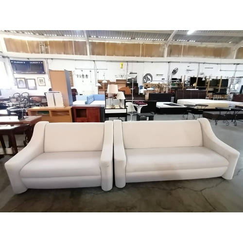 734 - White Fabric 3-Seat and 2-Seat Sofas (2)