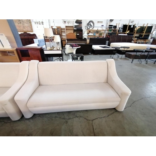 734 - White Fabric 3-Seat and 2-Seat Sofas (2)