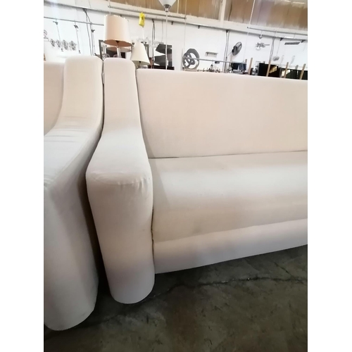734 - White Fabric 3-Seat and 2-Seat Sofas (2)