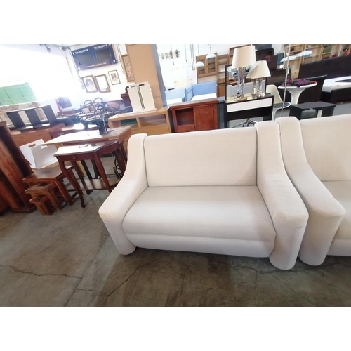 734 - White Fabric 3-Seat and 2-Seat Sofas (2)