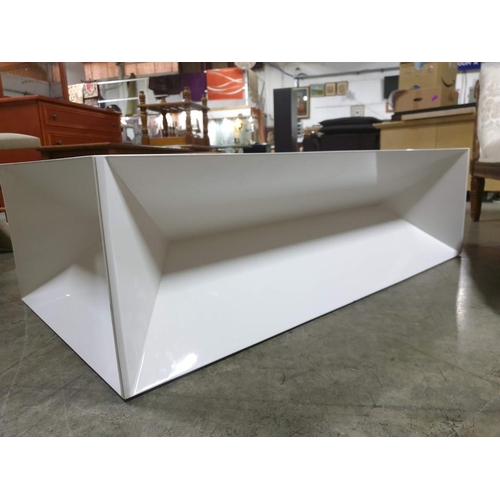 737 - Modern White Glass Rectangular Coffee Table with Inverted Sides (120 x 65 x 35cm)