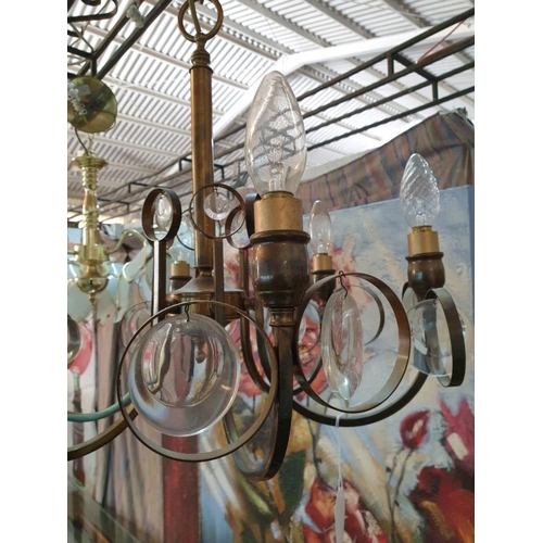 744 - Decorative Art-deco Style Metal Hanging Light, 6 - Arm each with Lamp Holder and 2 - Rings with Hang... 