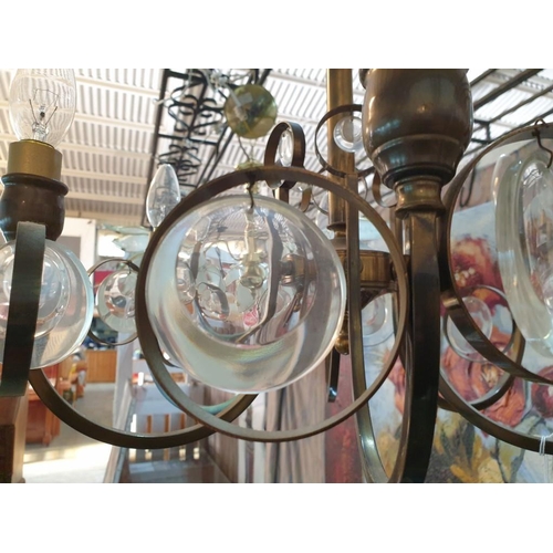 744 - Decorative Art-deco Style Metal Hanging Light, 6 - Arm each with Lamp Holder and 2 - Rings with Hang... 