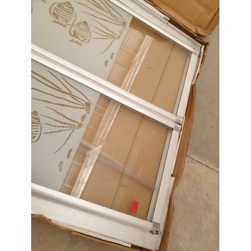 748 - Eago Bi-Folding Glass Shower Door (91 x 200cm) in Satin Silver Frame with Tropical Fish Design (Mode... 
