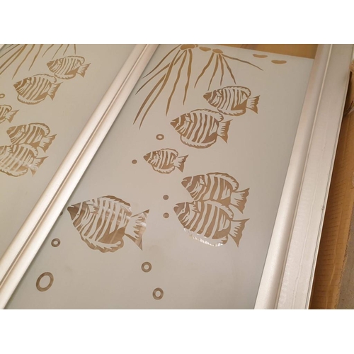 748 - Eago Bi-Folding Glass Shower Door (91 x 200cm) in Satin Silver Frame with Tropical Fish Design (Mode... 