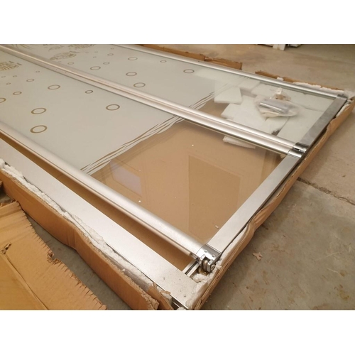 748 - Eago Bi-Folding Glass Shower Door (91 x 200cm) in Satin Silver Frame with Tropical Fish Design (Mode... 