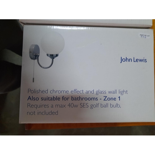 765 - 2 x Polished Chrome Effect and Glass Wall Lights from John Lewis (Boxed Un-Used), (2)