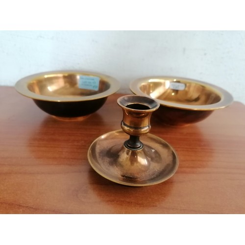 721 - Set of 2 x Heavy Brass Bowls (Ø4.5cm x H:4.5cm) and Matching Brass Candle Holders (H:7cm x Ø9cm)