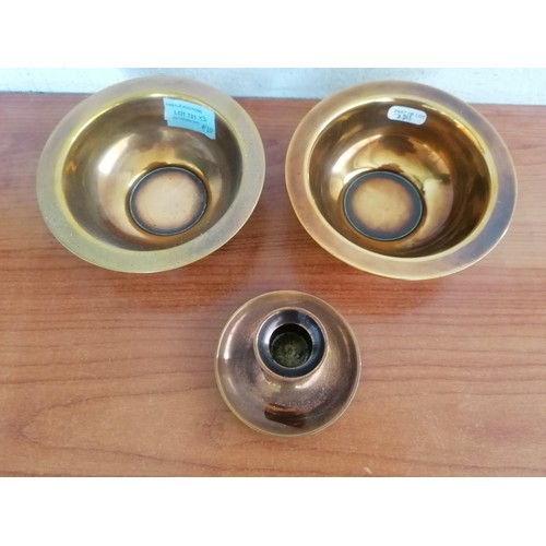 721 - Set of 2 x Heavy Brass Bowls (Ø4.5cm x H:4.5cm) and Matching Brass Candle Holders (H:7cm x Ø9cm)