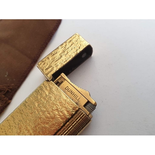 564 - Vintage Dunhill Gold Plated Lighter with Bark Texture Finish (Made in England), Approx. 60 x 31 x 13... 