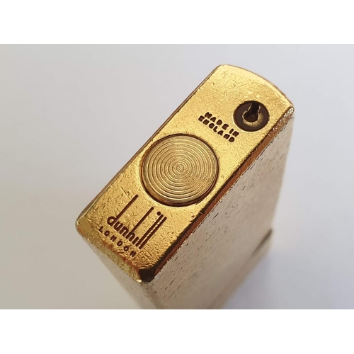 564 - Vintage Dunhill Gold Plated Lighter with Bark Texture Finish (Made in England), Approx. 60 x 31 x 13... 