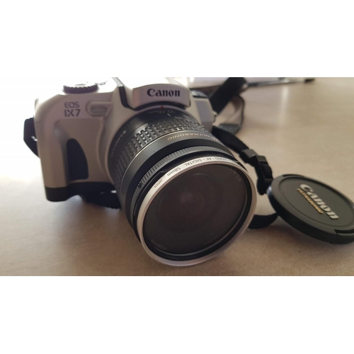 570 - Canon EOSIX7 EF 200m Lenses Ultrasonic (EF 22-55mm) Extra one Film (Boxed) and Case