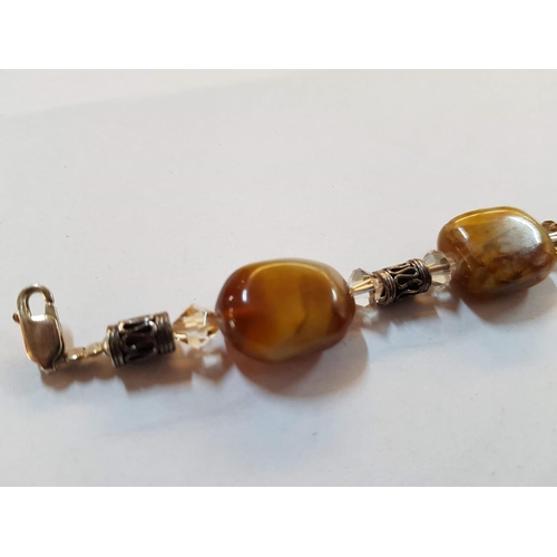 580 - Brown Stone & Silver Bracelet, (Approx. 25.8g)