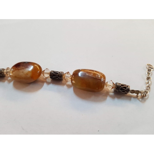 580 - Brown Stone & Silver Bracelet, (Approx. 25.8g)