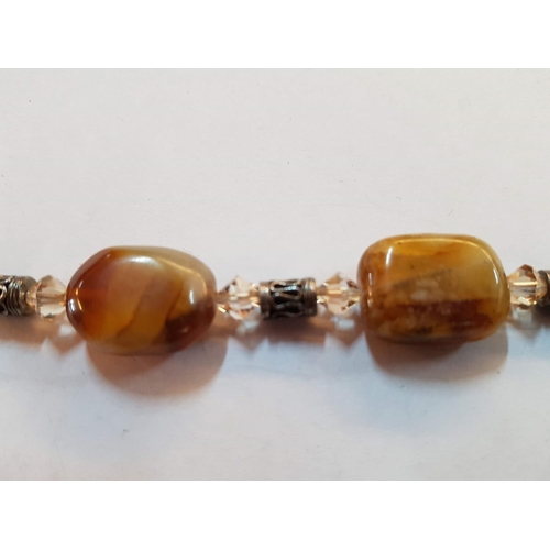 580 - Brown Stone & Silver Bracelet, (Approx. 25.8g)