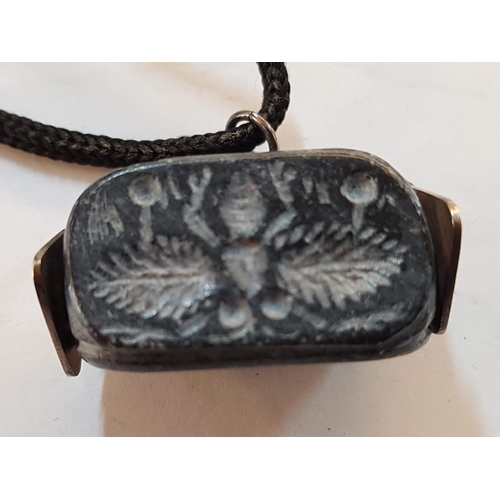581 - Silver Colour Pendant with Rotating Black Stone, on Rope Necklace