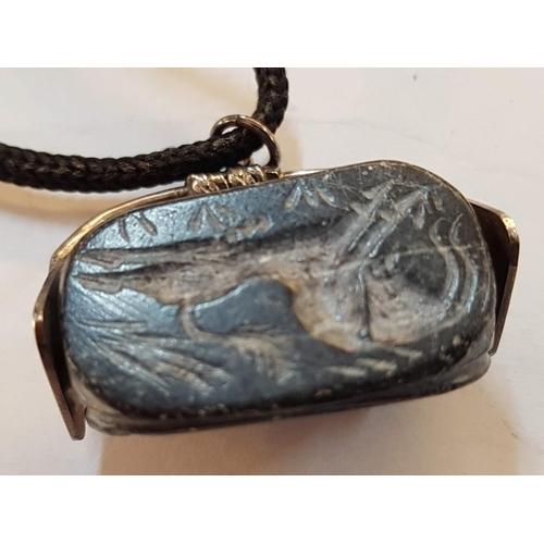 581 - Silver Colour Pendant with Rotating Black Stone, on Rope Necklace