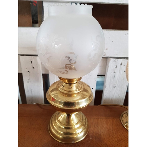 583 - 3 x Brass Vintage Table Lamps with Glass Shades