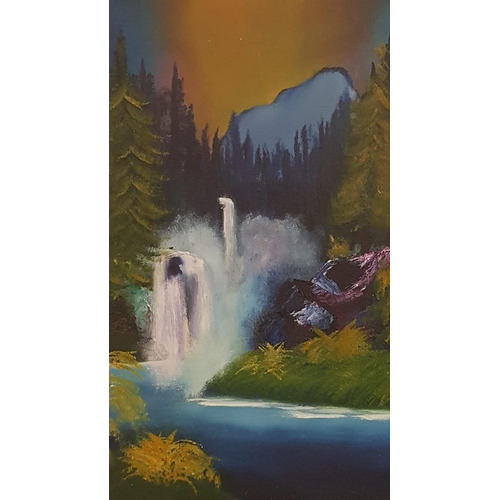 584 - Vintage Oil on Board, Mountain / Forest Scene with Water Fall