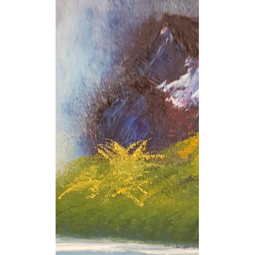 584 - Vintage Oil on Board, Mountain / Forest Scene with Water Fall