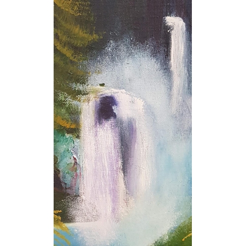 584 - Vintage Oil on Board, Mountain / Forest Scene with Water Fall