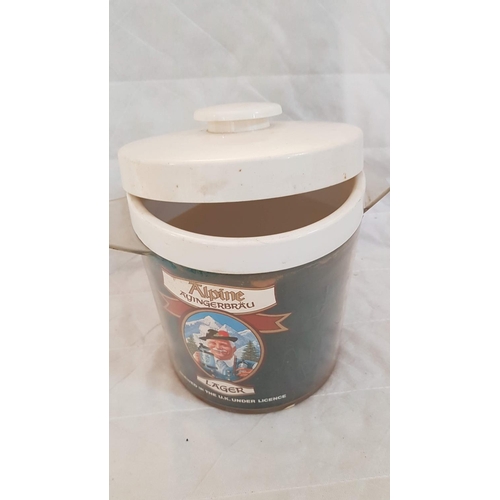 588 - 2 x Vintage Ice Buckets; Alpine Ayinger Brau and Coke Cola, Together with Johnnie Walker Champagne B... 