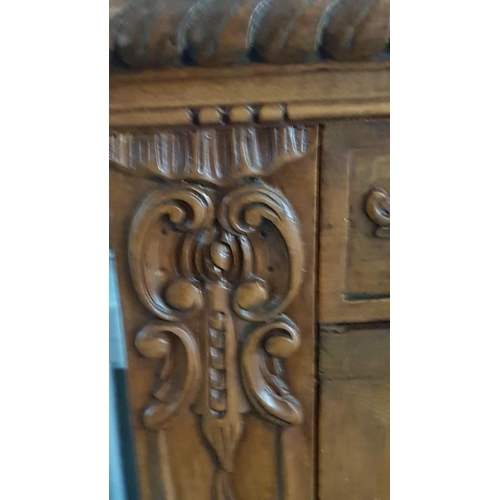 672 - Vintage Continental Drinks Cabinet / Bar with Decorative Carved Front, Drawer and Mirrored Cupboard,... 