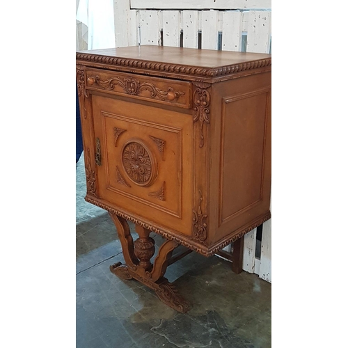 672 - Vintage Continental Drinks Cabinet / Bar with Decorative Carved Front, Drawer and Mirrored Cupboard,... 