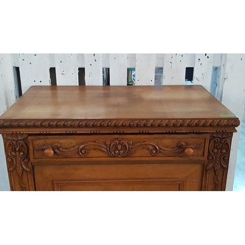 672 - Vintage Continental Drinks Cabinet / Bar with Decorative Carved Front, Drawer and Mirrored Cupboard,... 