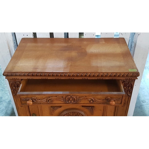 672 - Vintage Continental Drinks Cabinet / Bar with Decorative Carved Front, Drawer and Mirrored Cupboard,... 