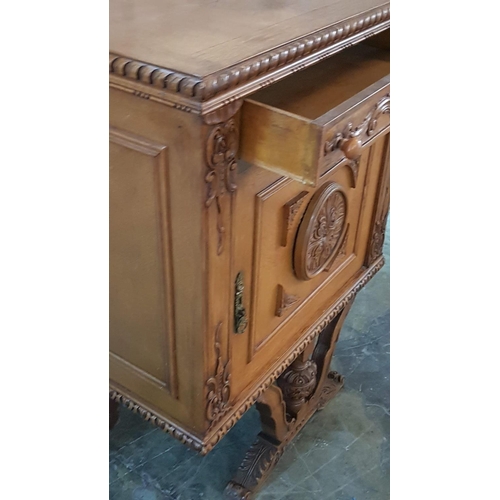 672 - Vintage Continental Drinks Cabinet / Bar with Decorative Carved Front, Drawer and Mirrored Cupboard,... 